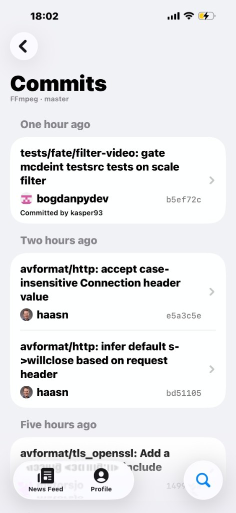 Commit history for FFmpeg on Octodoge